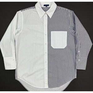 Katie Kime Womens Brooklyn Shirt Button Up Boyfriend Long Sleeve Stripe Sz L/XL